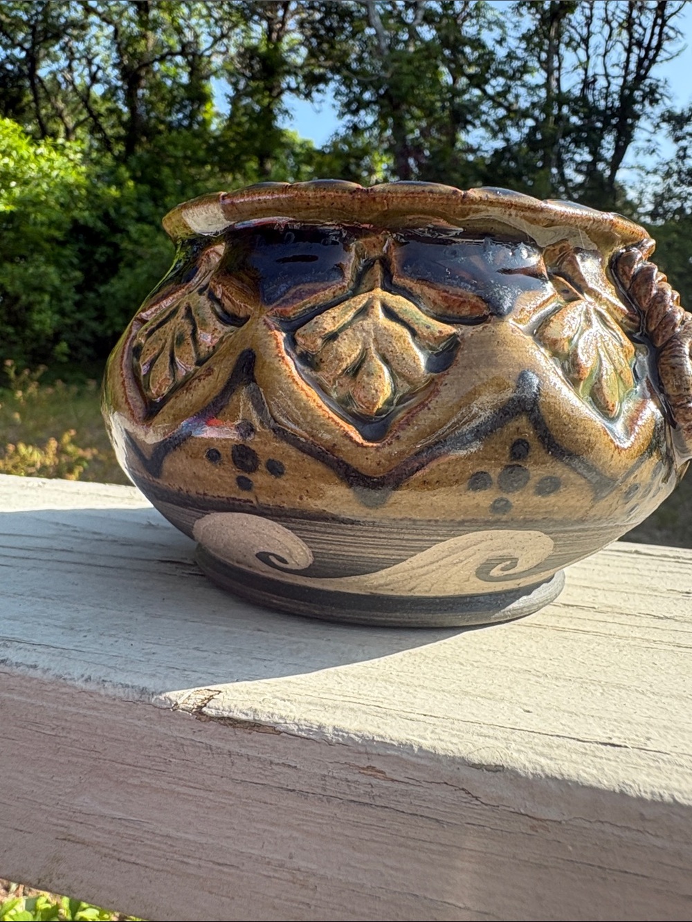 The Barn Pottery, Cape Cod- Artisan Glazed Ceramic Plant Pot in Brown&Green 2016 - Picture 9 of 9